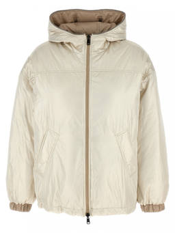 Brunello Cucinelli - Beige Laminated Reversible Leather Jacket (L)