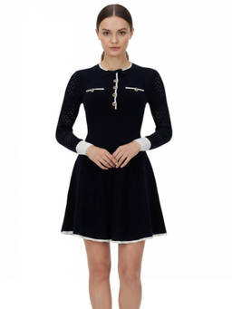 self-portrait - Navy Blue Round Neck Mini Dress