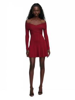 self-portrait - Maroon Knitted Off Shoulder Mini Dress