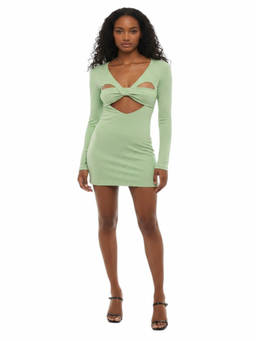 Ambush - Green Textured V Neck Mini Dress