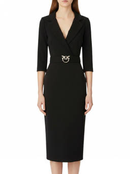 Pinko - Black Notched Lapel Midi Dress