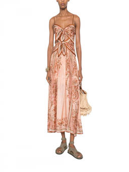 Zimmermann - Peach Paisley Sweet Heart Neck Dress