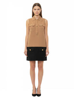 Elisabetta Franchi - Brown Color Block Shirt Collar Mini Dress