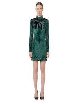 BALMAIN - Green Abstract Mock Collar Dress (M)