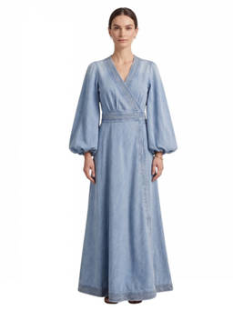 Zimmermann - Blue Solid V Neck Maxi Dress