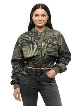 Diesel - Green Printed Mandarin Collar Jacket