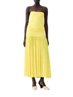 JACQUEMUS - Yellow Pleated Strapless Maxi Dress