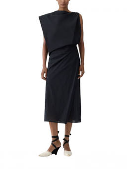 JACQUEMUS - Black Solid Boat Neck Midi Dress