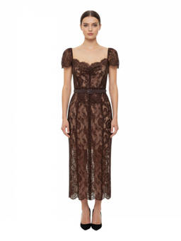 self-portrait - Brown Lace Sweet Heart Neck Midi Dress