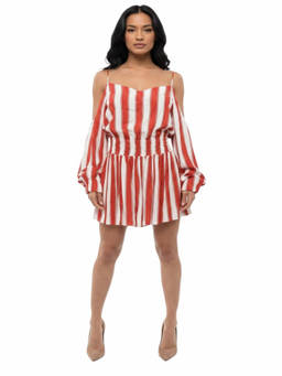 BALMAIN - Red Stripes Sweet Heart Neck Dress (XS)