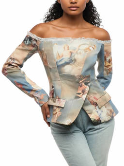 BALMAIN - Multicolor Printed Off Shoulder Jacket