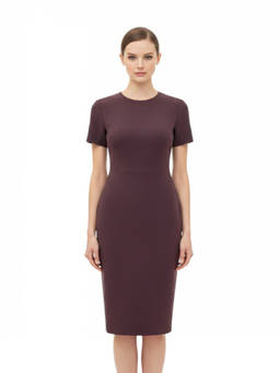 Victoria Beckham - Brown Round Neck Midi Dress