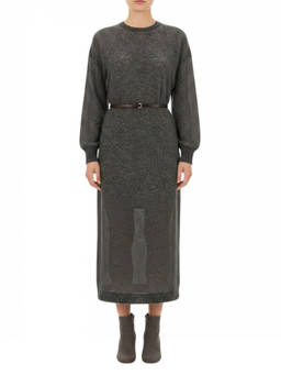 Brunello Cucinelli - Grey Textured Crew Neck Midi Dress (XS)