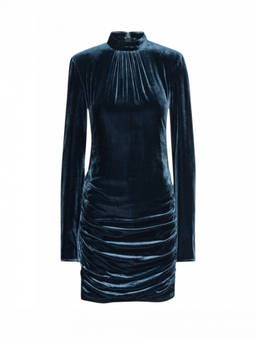 Rotate Birger Christensen - Dark Blue Silk Velvet Ls Mini Dress