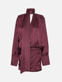 Rotate Birger Christensen - Wine Silk V-Neck Dress