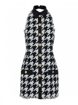 BALMAIN - Black White Houndstooth Mini Dress