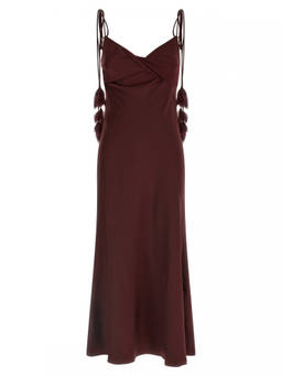 self-portrait - Maroon Satin Flower Midi Dress (XS)