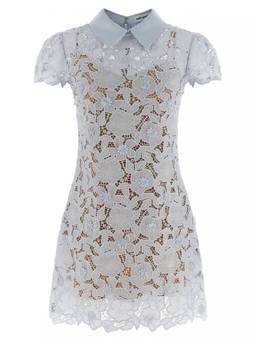 self-portrait - Light Blue Guipure Lace Mini Dress