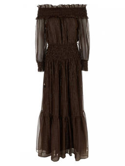 self-portrait - Brown Georgette Off Shoulder Maxi Dress