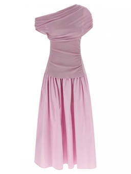 self-portrait - Pink Cotton Draped Knit Midi Dress (XL)