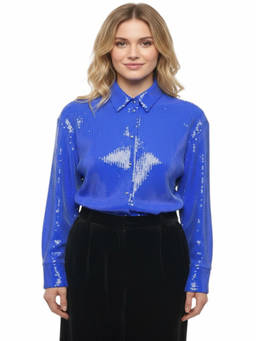 David Koma - Blue Oversized Embellished Shirt