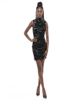Alexander McQueen - Black Cowl Neck Mini Dress