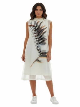 Sportmax - White Abstract Mock Collar Midi Dress (XS)