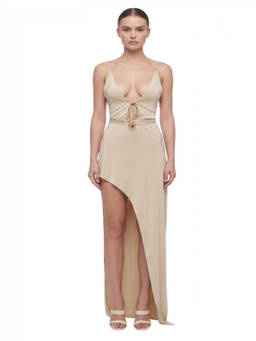 OFF-WHITE - Beige V Neck Maxi Dress (L)