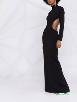 MONOT - Black Slit detail silk crepe long dress (S)