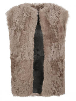 Enes - Beige Sleeveless Fur Coat
