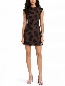 Rotate Birger Christensen - Brown Floral Round Neck Mini Dress (XL)
