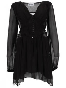 Marant Etoile - Black Pleated V Neck Mini Dress