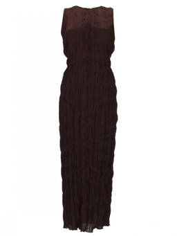 Staud - Brown Pleated Round Neck Maxi Dress