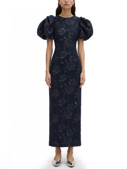 Rotate Birger Christensen - Blue Floral Round Neck Maxi Dress
