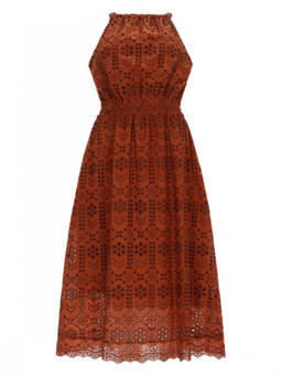 Ps By Paul Smith - Brown Embroidered Halter Neck Midi Dress