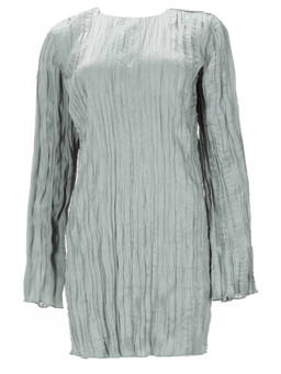 Staud - Silver Pleated Round Neck Mini Dress