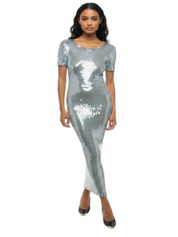 Maison Margiela - Silver Embellished Round Neck Maxi Dress (S)