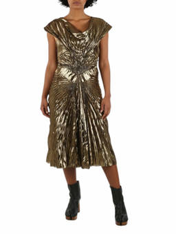 Maison Margiela - Gold Pleated Cowl Neck Midi Dress (S)