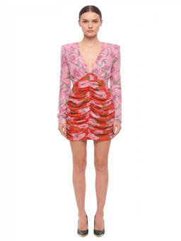 Rotate Birger Christensen - Pink Floral V Neck Mini Dress (L)