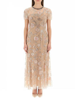 self-portrait - Beige Floral Crew Neck Dress