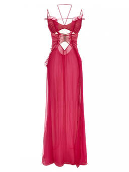 Nensi Dojaka - Fuchsia Frilled Gown With Cutouts dress (M)