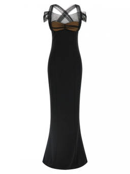 Nensi Dojaka - Black Draped Padded Cup Maxi dress