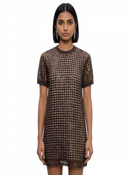 Brunello Cucinelli - Brown Sequin mesh dress
