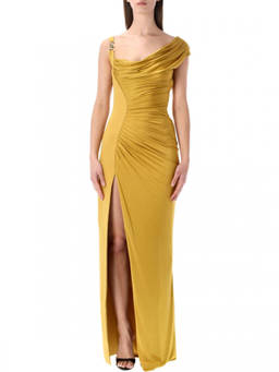 Versace - Golden Full Length Draped Dress (S)