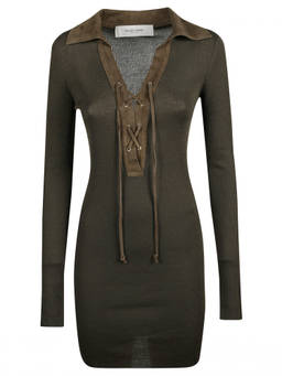 Golden Goose - Olive Green Shirt collared knitted mini dress (S)