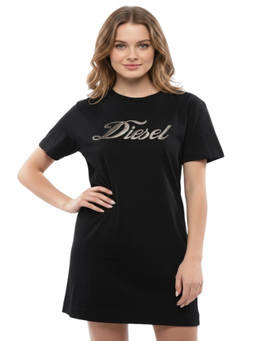 Diesel - Black Logo Round Neck Mini Dress (XXS)