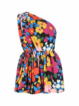 Saint Laurent - Multi Color Printed One Shoulder Dress