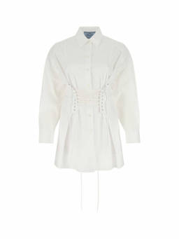 PRADA - White Lace Up Long Sleeve Shirt Dress (S)