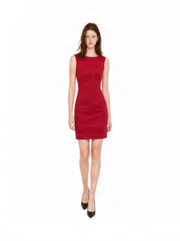 Elisabetta Franchi - Red Textured Scoop Neck Mini Dress