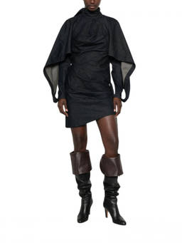 Zimmermann - Black Textured Mock Collar Mini Dress